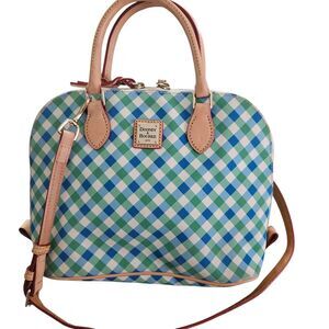 Dooney & Bourke Elise Zip Zip Satchel Blue Green Gingham Check Purse
